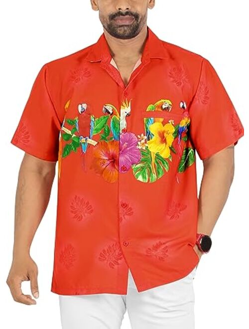 LA LEELA Men's Hawaiian Shirt Beach Button Down Short-Sleeve Front Pocket Shirt