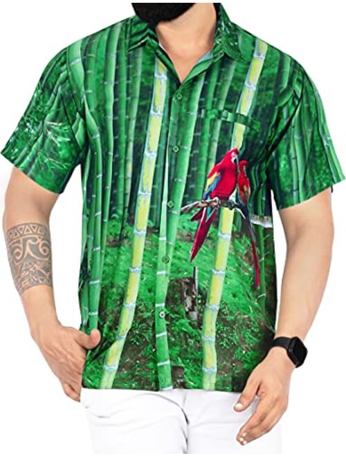 LA LEELA Men's Hawaiian Shirt Beach Button Down Short-Sleeve Front Pocket Shirt