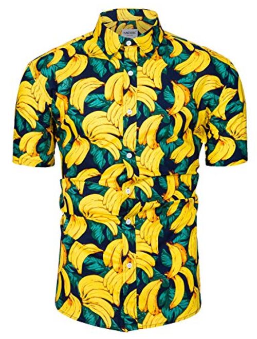 Buy TUNEVUSE Mens Hawaiian Shirt Casual Floral Print Short Sleeve ...