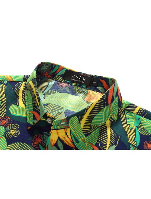 SSLR Men's Print Button Down Casual Short Sleeve Tropical Hawaiian Shirt