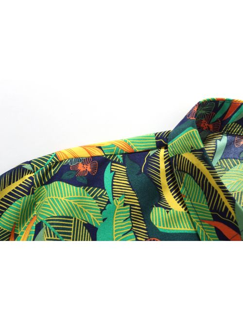 SSLR Men's Print Button Down Casual Short Sleeve Tropical Hawaiian Shirt