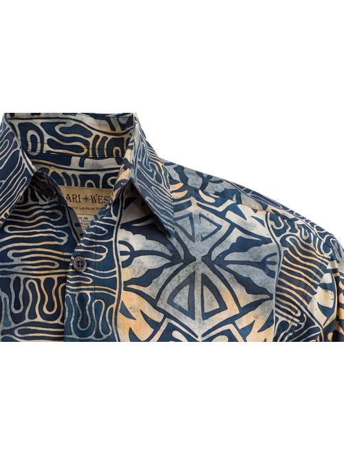 Johari West Geometric Evening Tropical Hawaiian Batik Cotton Shirt