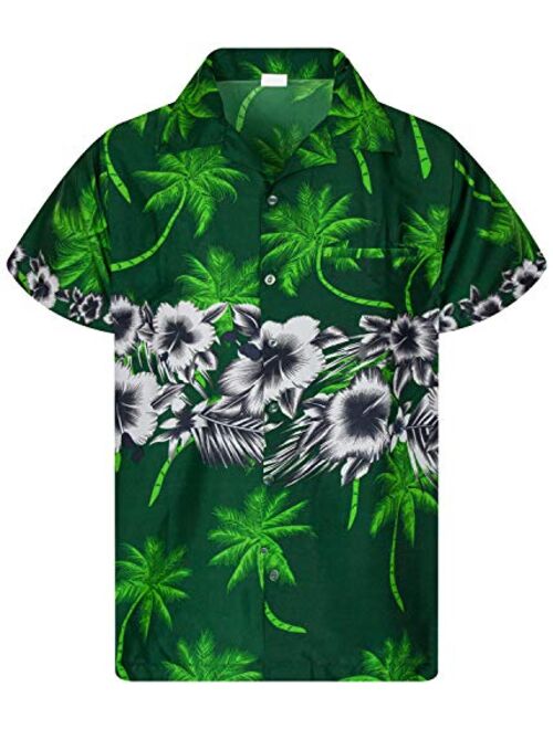 King Kameha Funky Hawaiian Shirt Men Shortsleeve Frontpocket Hawaiian-Print Leaves Flowers Chest Border Print