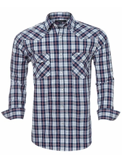 Western Shirts for Men with Snap Buttons Regular Fit Plaid Mens Long Sleeve Shirts Casual