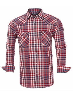 Western Shirts for Men with Snap Buttons Regular Fit Plaid Mens Long Sleeve Shirts Casual