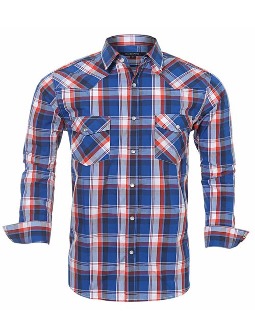 Western Shirts for Men with Snap Buttons Regular Fit Plaid Mens Long Sleeve Shirts Casual