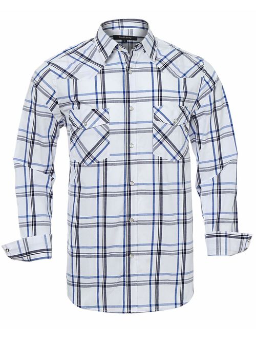 Western Shirts for Men with Snap Buttons Regular Fit Plaid Mens Long Sleeve Shirts Casual