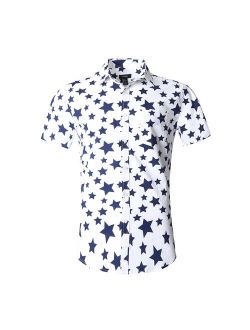 NUTEXROL Men's Premium Polka Dot Print Casual Shirt Short Sleeve Cotton Shirts