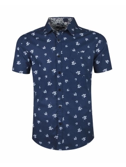 NUTEXROL Men's Premium Polka Dot Print Casual Shirt Short Sleeve Cotton Shirts