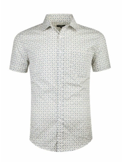 NUTEXROL Men's Premium Polka Dot Print Casual Shirt Short Sleeve Cotton Shirts