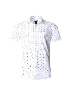 NUTEXROL Men's Premium Polka Dot Print Casual Shirt Short Sleeve Cotton Shirts