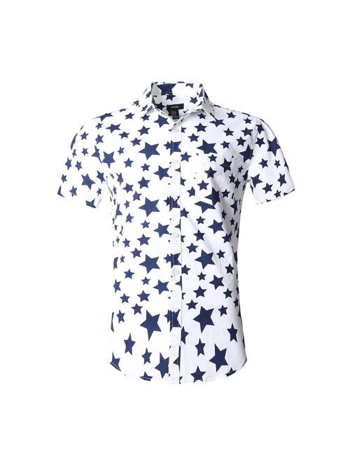 NUTEXROL Men's Premium Polka Dot Print Casual Shirt Short Sleeve Cotton Shirts