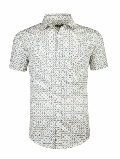 NUTEXROL Men's Premium Polka Dot Print Casual Shirt Short Sleeve Cotton Shirts