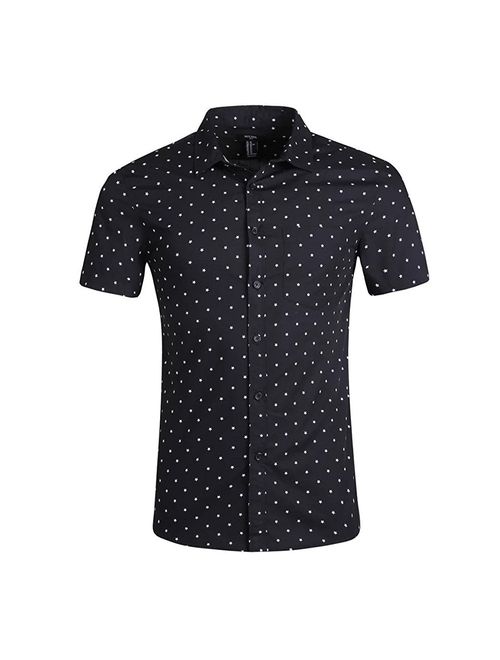 NUTEXROL Men's Premium Polka Dot Print Casual Shirt Short Sleeve Cotton Shirts