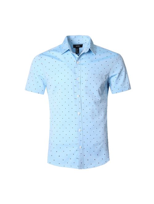 NUTEXROL Men's Premium Polka Dot Print Casual Shirt Short Sleeve Cotton Shirts