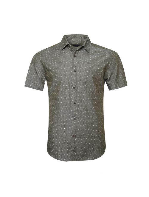 NUTEXROL Men's Premium Polka Dot Print Casual Shirt Short Sleeve Cotton Shirts