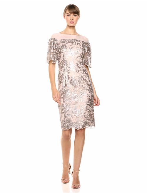 Calvin Klein Women's Short Lace Sheath with Flutter Sleeves