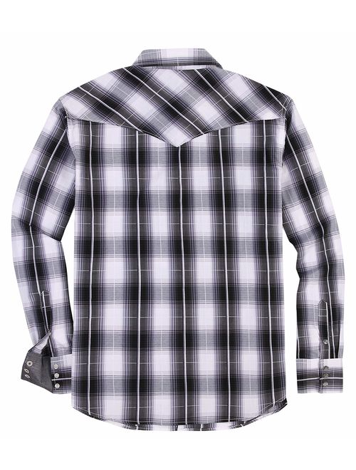 Mens Casual Button Down Shirts Regular Fit Plaid Western Shirt