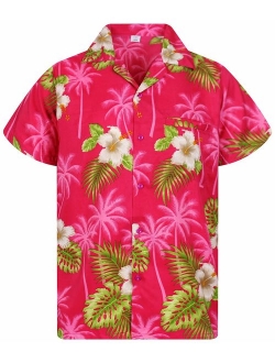 V.H.O. Funky Hawaiian Shirt for Men Shortsleeve Front-Pocket Casual Button Down Small Flower