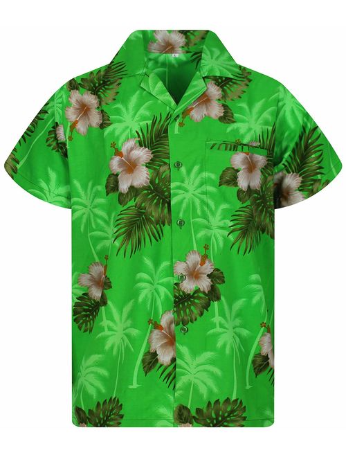 V.H.O. Funky Hawaiian Shirt for Men Shortsleeve Front-Pocket Casual Button Down Small Flower