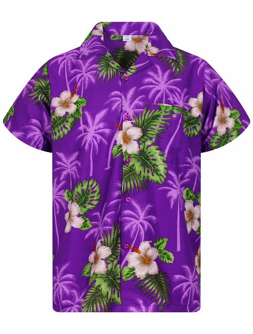 V.H.O. Funky Hawaiian Shirt for Men Shortsleeve Front-Pocket Casual Button Down Small Flower