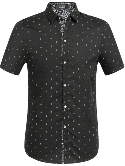 SSLR Men's Printed Regular-Fit 100% Cotton Short Sleeve Casual Shirts