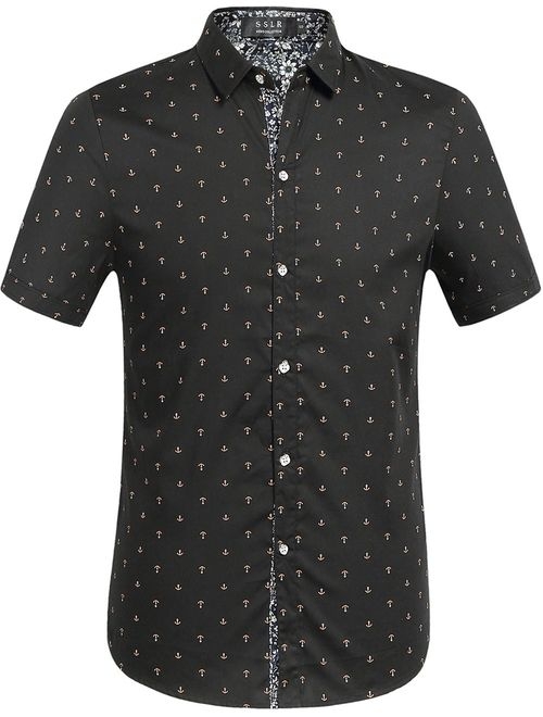 SSLR Men's Printed Regular-Fit 100% Cotton Short Sleeve Casual Shirts