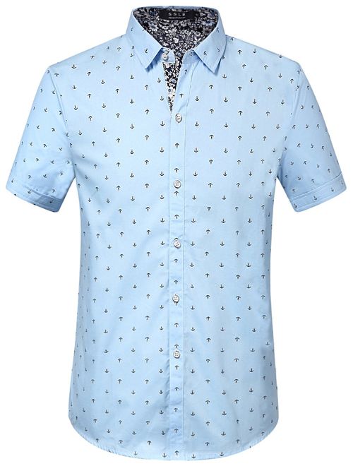 SSLR Men's Printed Regular-Fit 100% Cotton Short Sleeve Casual Shirts