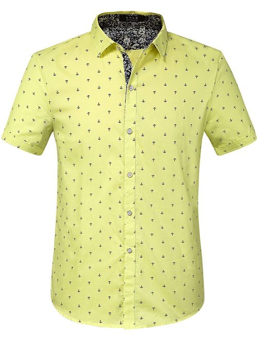 SSLR Men's Printed Regular-Fit 100% Cotton Short Sleeve Casual Shirts