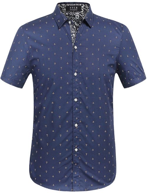 SSLR Men's Printed Regular-Fit 100% Cotton Short Sleeve Casual Shirts