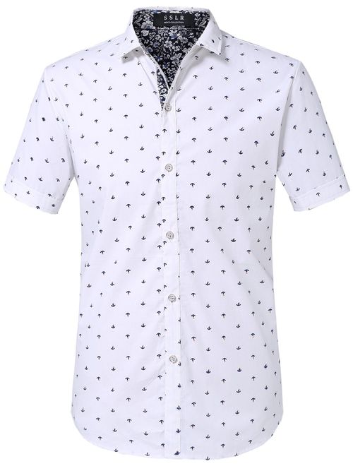 SSLR Men's Printed Regular-Fit 100% Cotton Short Sleeve Casual Shirts