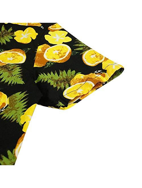 MCULIVOD Men's Printing Short Sleeve Casual Button Down Shirt,Hawaiian Tropical Fruit Pineapple Shirts