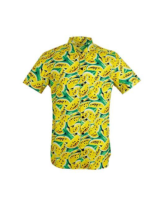 MCULIVOD Men's Printing Short Sleeve Casual Button Down Shirt,Hawaiian Tropical Fruit Pineapple Shirts