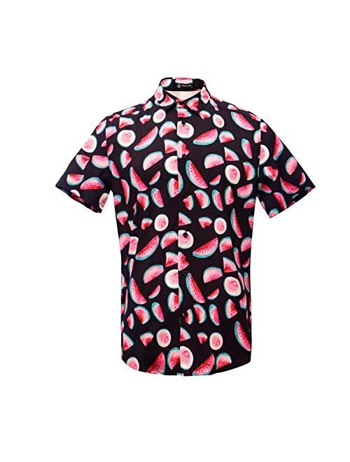 MCULIVOD Men's Printing Short Sleeve Casual Button Down Shirt,Hawaiian Tropical Fruit Pineapple Shirts