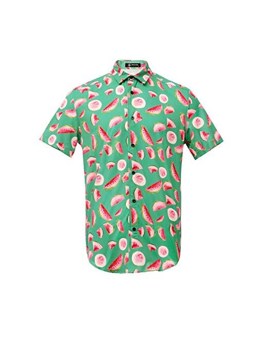 MCULIVOD Men's Printing Short Sleeve Casual Button Down Shirt,Hawaiian Tropical Fruit Pineapple Shirts