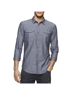 Jeans Men's Herringbone Military Long Sleeve Button Down Shirt