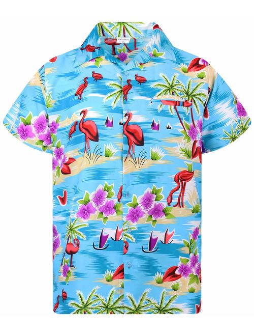 Hawaiian Shirt for Men Funky Casual Button Down Very Loud Short Sleeve Unisex Flamingos