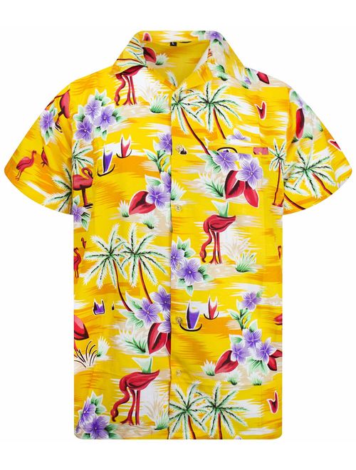 Hawaiian Shirt for Men Funky Casual Button Down Very Loud Short Sleeve Unisex Flamingos