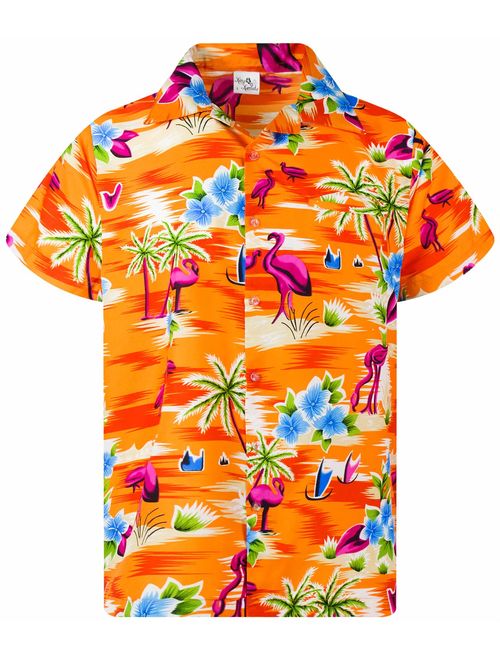 Hawaiian Shirt for Men Funky Casual Button Down Very Loud Short Sleeve Unisex Flamingos