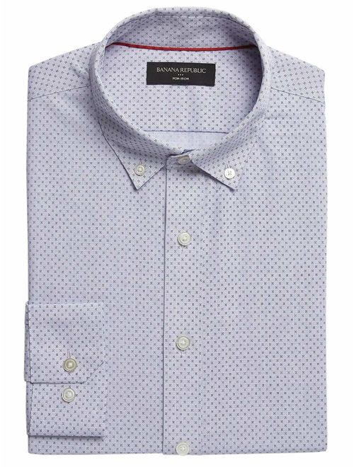 Banana Republic 500603 Slim Fit 100% Cotton Untucked Casual Button Down Shirt Light Blue Printed