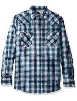 ELY CATTLEMAN Men's Long Sleeve Textured Shirt, Turquoise Plaid, 2XL