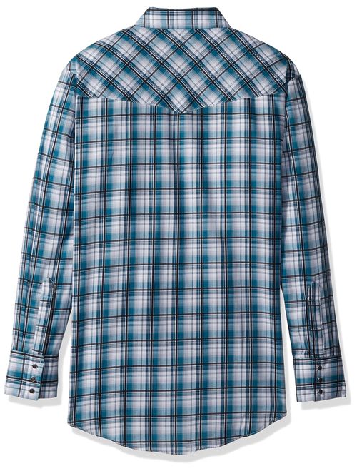 ELY CATTLEMAN Men's Long Sleeve Textured Shirt, Turquoise Plaid, 2XL