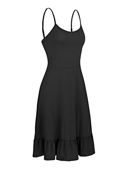 OUGES Women's Adjustable Spaghetti Strap Sleeveless Summer Beach Slip Dress