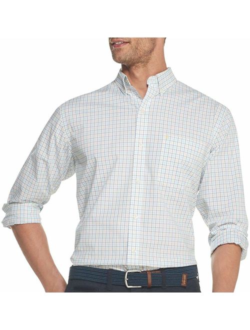 IZOD Men's Button Down Long Sleeve Stretch Performance Tattersal Shirt