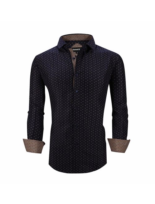 Casual King Mens Printed Dress Shirts Wrinkle Free Regular-Fit Long-Sleeve Fashion Button Down Shirt