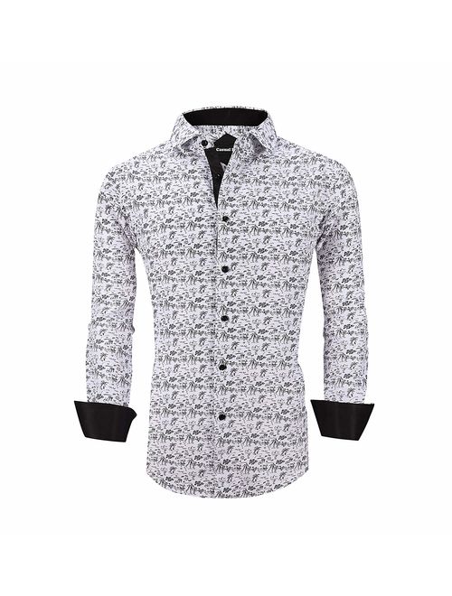 Casual King Mens Printed Dress Shirts Wrinkle Free Regular-Fit Long-Sleeve Fashion Button Down Shirt