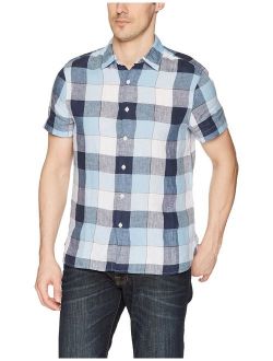 Men's Short Sleeve Plaid Linen Shirt