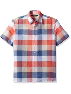 Men's Short Sleeve Plaid Linen Shirt