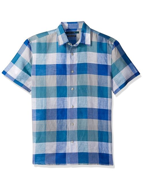 Perry Ellis Men's Short Sleeve Plaid Linen Shirt