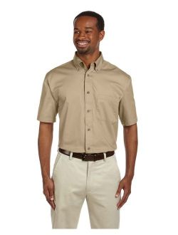 Harritton Men's Twill with Stain Release Short Sleeve Dress Shirt, Stone, X